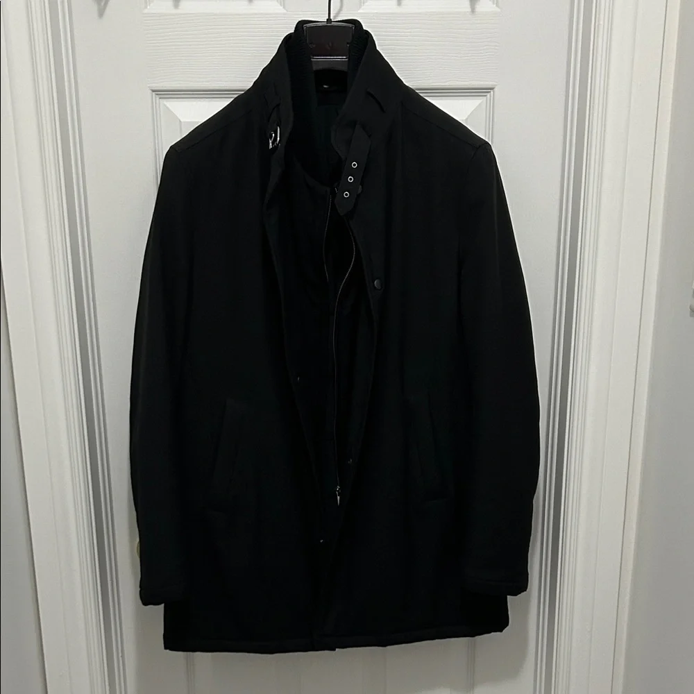 Men's Italian size 52 slim Loro Piana Storm System Wool Black Coat w/gilet - Picture 1 of 7